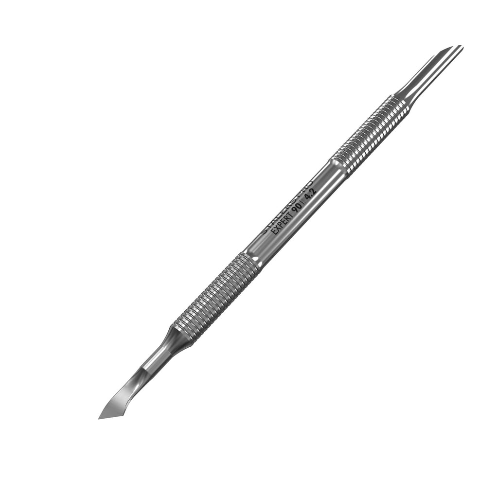 Staleks Pro Manicure Pusher EXPERT 90 Type 4.2 – Beveled & Bent Blade – Stainless Steel– Non-Slip Handle