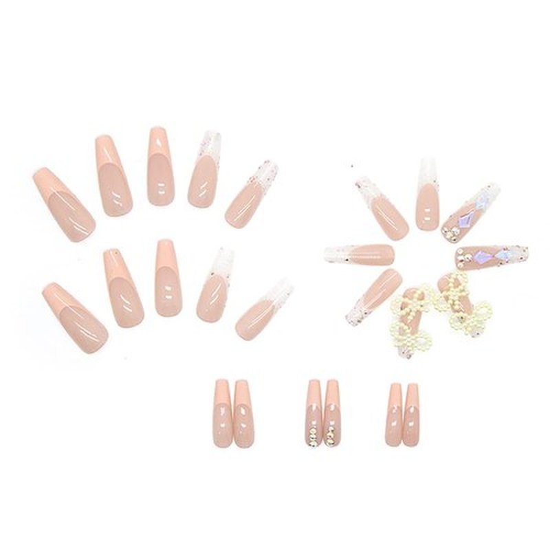 Press on Nails Coffin Long Length, 24 Pcs Full Cover Reusable Butterfly False Nails with Sticky Tabs, Artificial Acrylic Fake Nails with Rhinestone Designs, Stick on Nails Square for Women