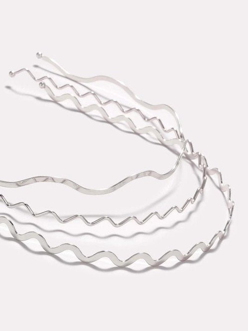 TEBIEKOY Silver Metal Wavy Headbands for Women, Elastic Hair Bands Stylish Thin Wavy Head Bands, Trendy Silver Hair Accessories Cute for Women Teens, 3 Pcs