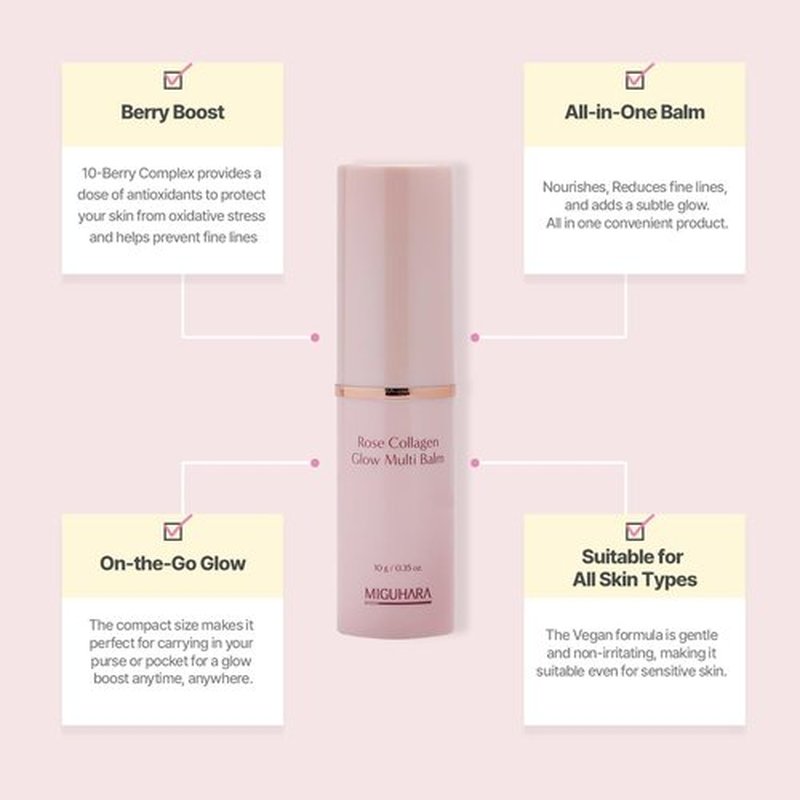 MIGUHARA Rose Collagen Glow Multi Balm | Korean Skincare | All-in-One Hydrating Multi Balm Stick (10g/0.35 oz.)