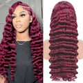 OLFORY Burgundy Wig Human Hair Wigs for Black Women13x4 Deep Wave Lace Front Wigs Pre Plucked 200% Density 99j Loose Deep Wave Wigs Red Wine Virgin Glueless Wig 30Inch