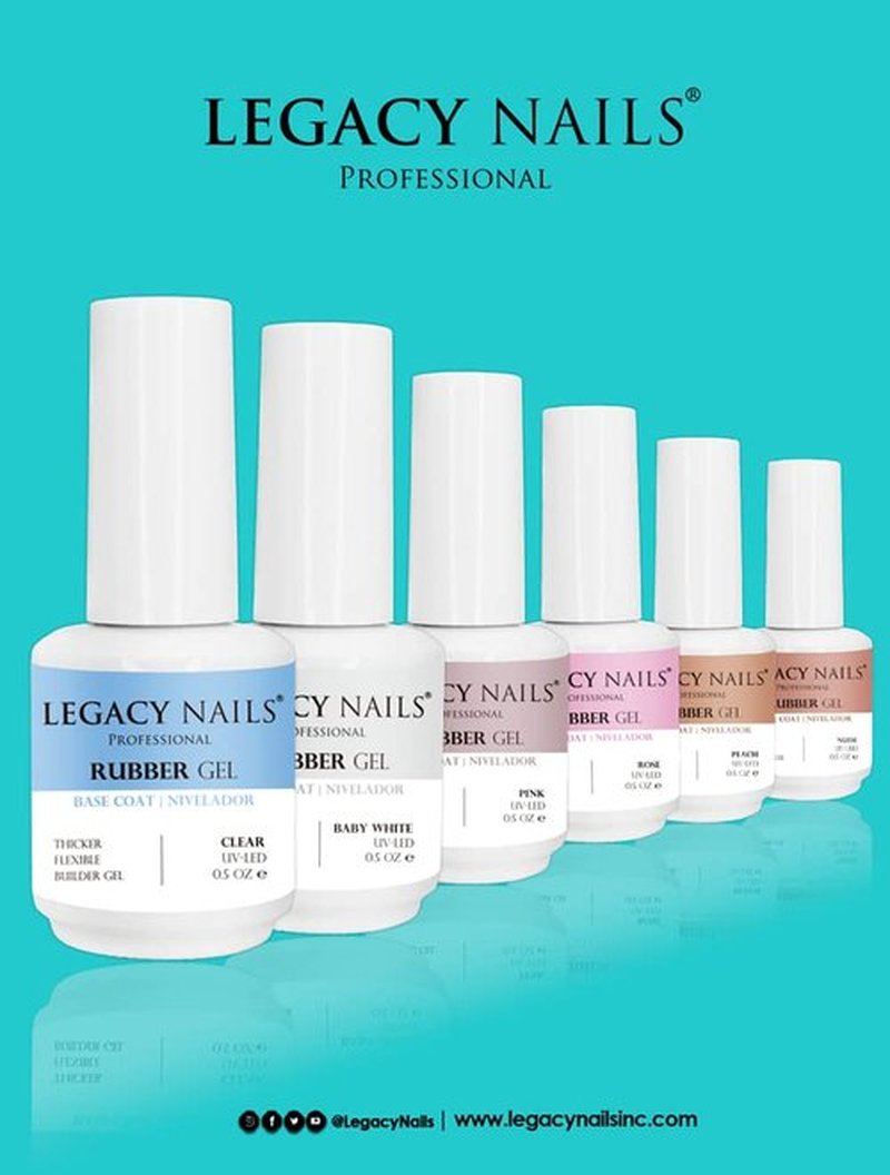 LEGACY NAILS Professional Rubber Gel Base-Coat 0.5 fl oz. Nivelador UV-LED Full Coverage Elastic Thick Flexible Gel Base Coat Builder (CLEAR)