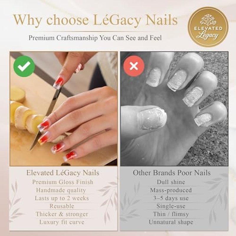 ELEVATED LÉGACY Medium-Sunshine Confetti Fake Nails Press-On Manicure Kit for Women | French Tip 10 Nails | Nail Glue, Dual Nail File, Cuticle Stick, Buffer Block | Measure Before Ordering