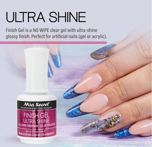 Mia Secret Finish gel top coat for gel or acrylic nails (3-PIECE PACK) - No wipe clear nail polish - High gloss top coat for artificial nails (3-Piece Pack)