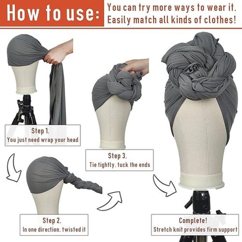 PWEOUKE 4 Pcs Head Wraps for Women Solid Color Soft African Head Scarf for Hair Jersey Turban Long Breathable Head Band Tie for Woman
