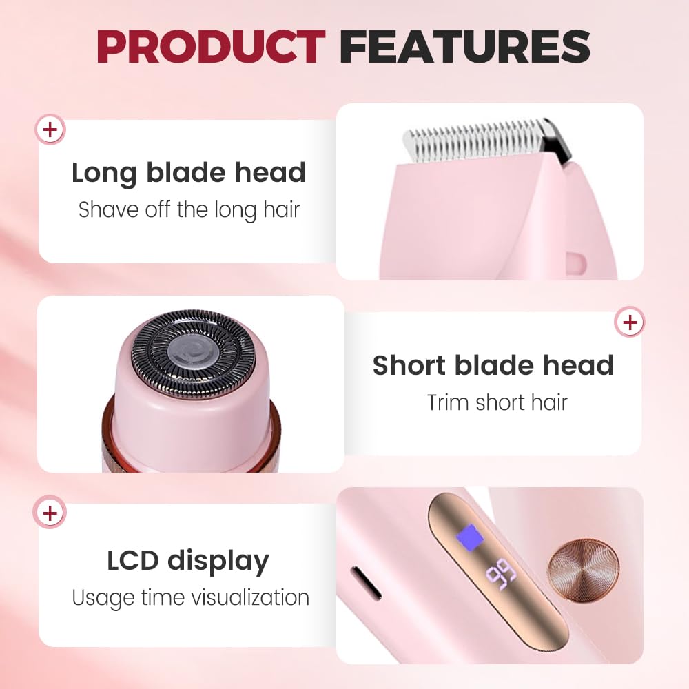 Dual-Headed Electric Trimmer for Women Face & Body, 2026 New 2 in 1 Painless Body Hair Remover & Facial Hair Trimmer, Wet & Dry Womens Electric Razor for Women Arms Legs Face Underarm (Blue)