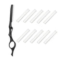 11Pcs Hair Styling Thinning Razor Set - 1 Razor, Thinning Comb, Texturizing Cutting Razor and 10 Replacement Stainless Steel Blades for Salon & Home Use (Black)