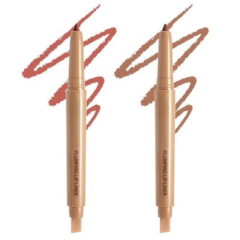 JUAAZIN 2Pcs Matte Lip Liner Pencil, Plump lip pencil liner Long-Lasting Creamy Formula, With Silicone Smudger for Define Contours & Sculpting Lip,Waterproof Non-Staining Crayon Lip Liners 05#+06#