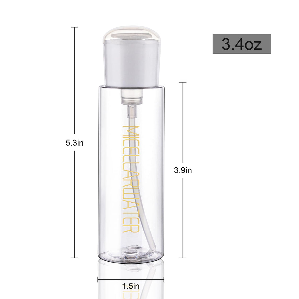 Wowang Push Down Pump Dispenser 2 Pack 3.4oz TSA Approved Nail Polish Remover Pump Dispenser Refillable Makeup Remover Dispenser Empty Plastic Pump Bottle for Micellar Water Makeup Remover Nail Art