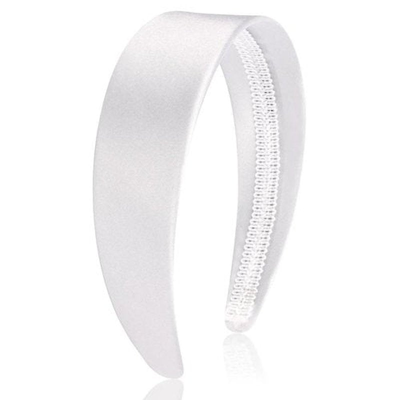 AHONEY White Headband for Women Girls Satin Silk Headband Non Slip 1.57" Wide Plain Head Band Solid Hair Band DIY Halloween Holiday Fasion Hair Accessories Gifts