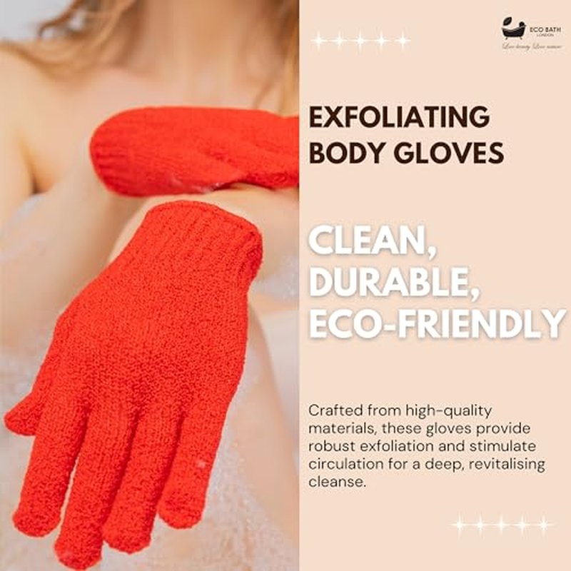 Eco Bath London Exfoliating Body Gloves - Exfoliating Bath Gloves for Shower, Massage, and Body Scrubs, Dead Skin Cell Remover for Smooth, Radiant Skin, One Size