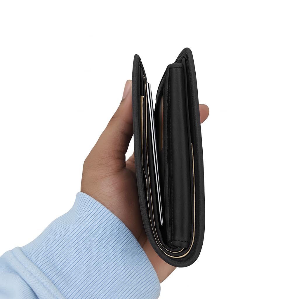 CestAntiQ Full Grain Leather RFID Blocking Bifold Wallet for Men with Guitar Pick Holder, Slim Leather Billfold, Classic Gift Wallet (Pass Case Wallet, Black)