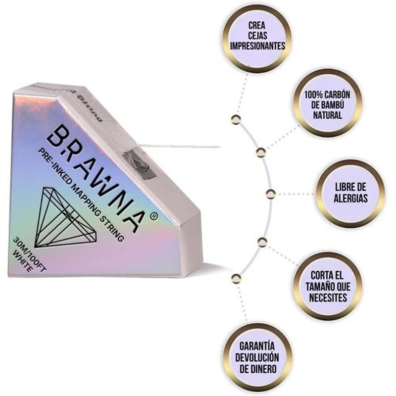 BRAWNA [ Upgraded Version ] 30 Meters White Brow Mapping string for Eyebrow Measuring - Microblading Supplies - PMU Kit - Brow Lamination Kit - Pre inked Mapping Thread