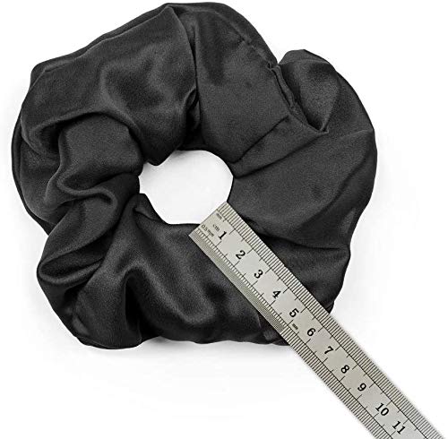 LilySilk 4Pc Silk Scrunchies Set - 100% 6A Grade Mulberry Silk Charmeuse, Large & Skinny Set, for Women's & Girls Hair, 4 Count - Black