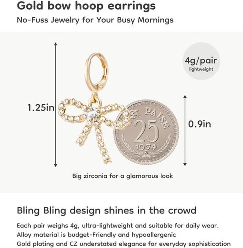 Regine Switzerland Pearl Bow Hoop Earrings - Dainty Faux Pearls, Lightweight Gold Plated | Perfect Gift for Her