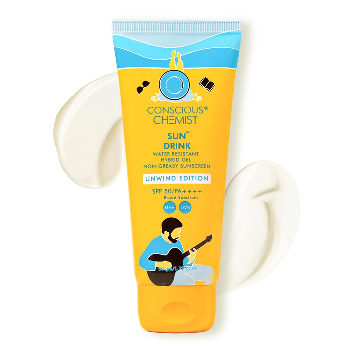 Conscious Chemist® Sun Drink Hybrid SPF 50 PA++++ Sunscreen Unwind Edition | Water Resistant , Ceramides & Milk Thistle Extract | UVA/UVB Protection | All Skin Type | No White Cast | Cruelty Free | 50g