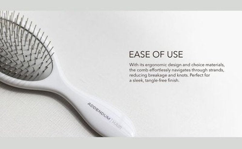 Addendum Hair Luxury Wet Hair Brush - Ergonomic Design with Fine Stainless Steel Bristles | Detangler for All Hair Types - White
