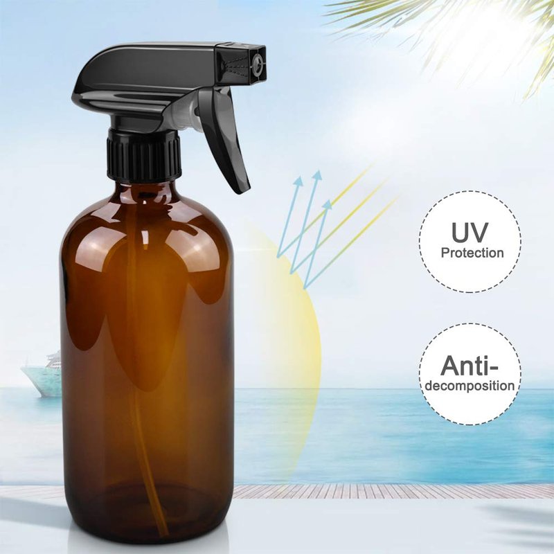 Worldgsb 16oz Amber Glass Spray Bottles - Reusable Containers with Labels & Adjustable Nozzle for Cleaning, BBQ, and Essential Oils