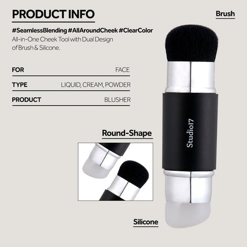 STUDIO17 Dual Ended Silicone Tip Blush Brush - Skin-Friendly Makeup Tool for Contouring & Blush Application