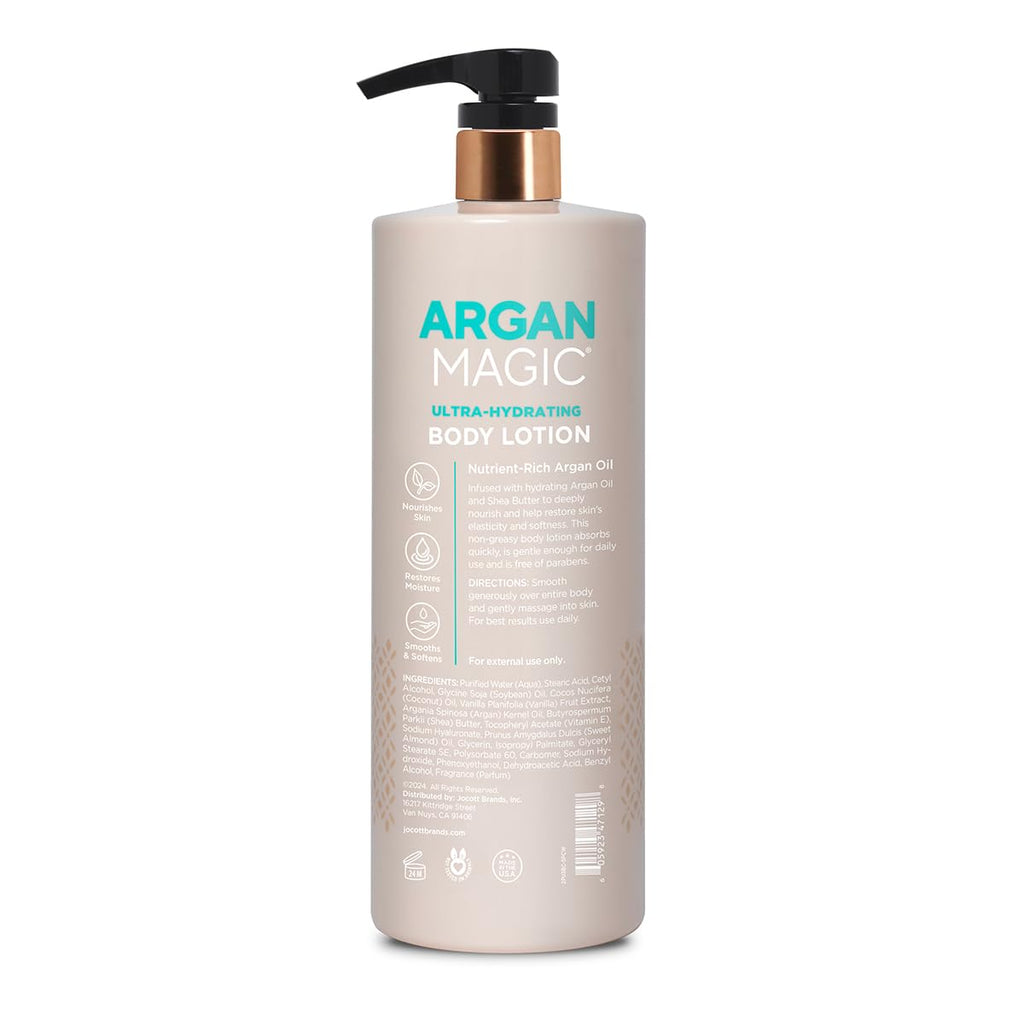 Argan Magic Ultra-Hydrating Coconut & Vanilla Body Lotion with Hyaluronic Acid for Dry Skin - Nourishes Skin, Restores Moisture, Smooths & Softens | Non-Greasy Formula | Paraben Free (32 oz)