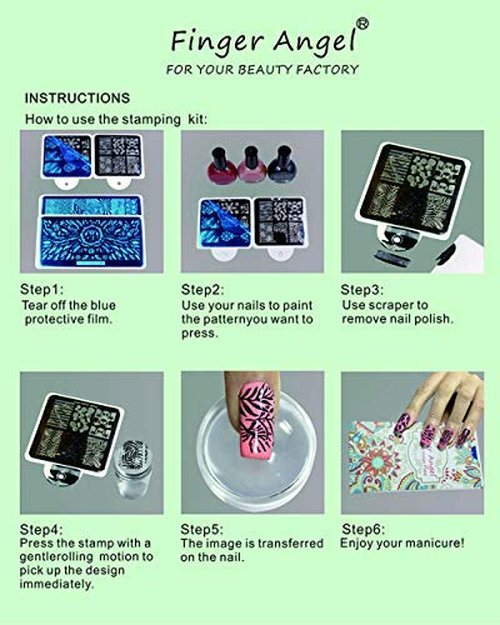 FingerAngel 4PCS XL Nail Art Stamp Plates with Stamping Image Plates Collection Manicure Tools Plate Organizers XL07-10