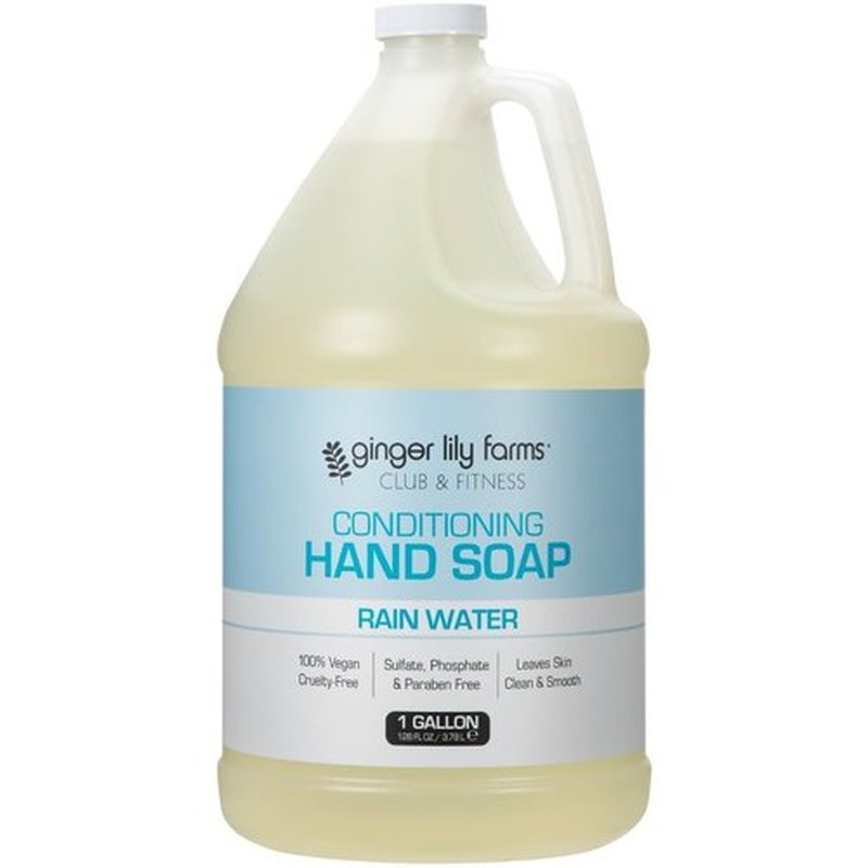Ginger Lily Farms Club & Fitness Conditioning Liquid Hand Soap Refill, 100% Vegan & Cruelty-Free, Rain Water Scent, 1 Gallon (128 fl oz)