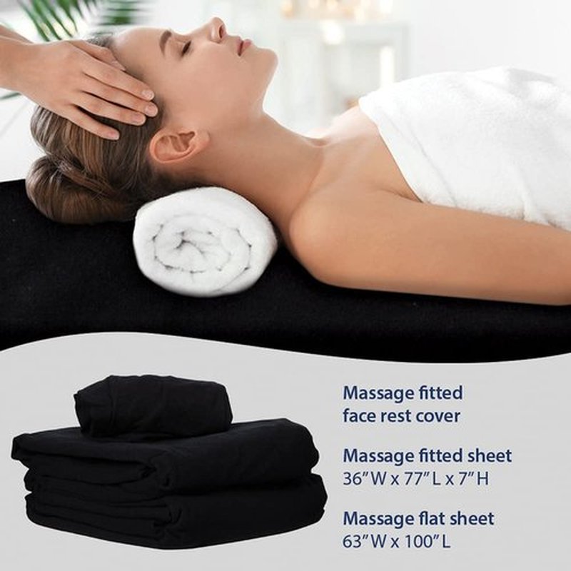 ForPro Professional Collection Premium Flannel Massage Sheet Set - 3-Piece in Black for Comfort & Durability