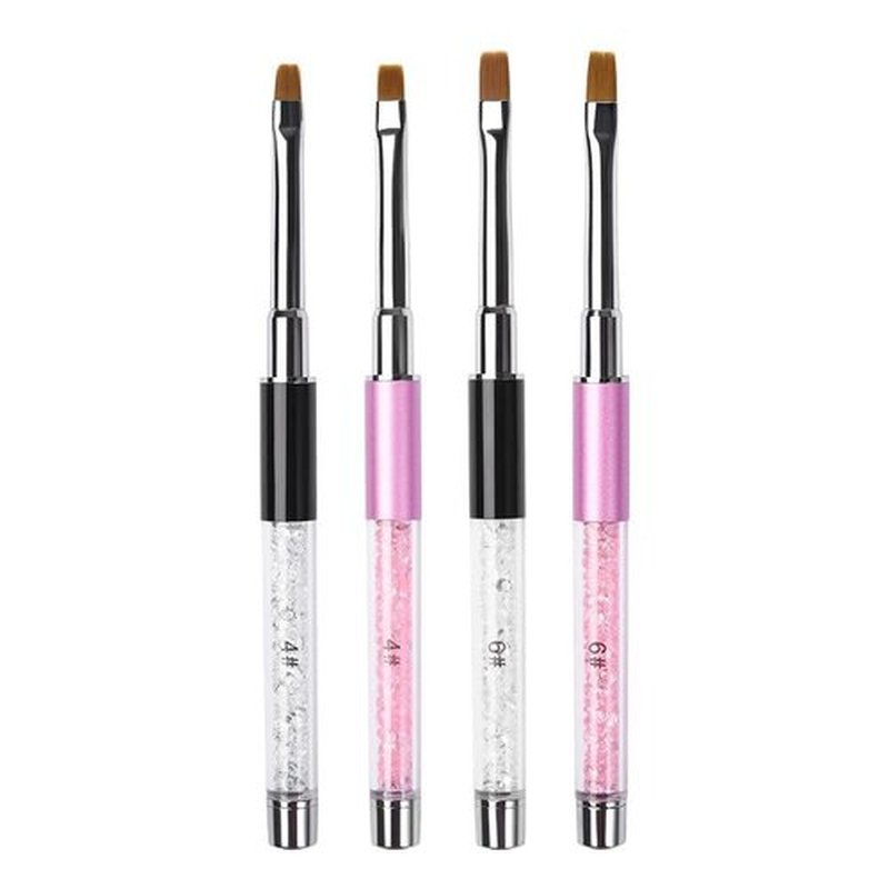 KADS Nail Art Gel Acrylic Brush Carving Pen Brush Nail Drawing Painting Pen Liquid Powder DIY Manicure Tool (Pink+Black, 2Pcs 4#+ 2Pcs 6#)