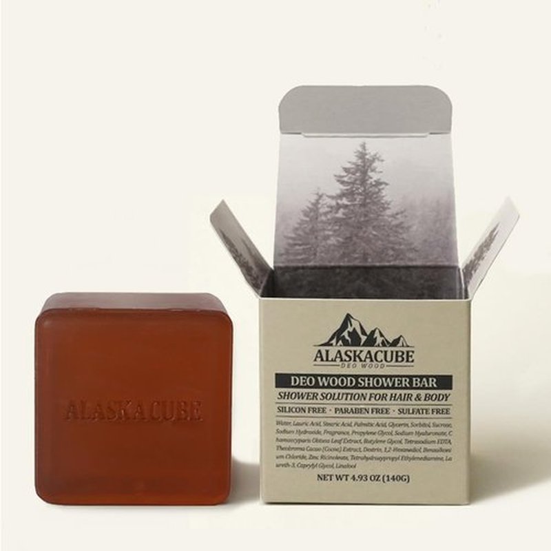 Alaskacube Deo Wood Shower Bath Soap Bar Luxurious Sandalwood Woody Scent Eliminates Body Odor Long Lasting Rich Foam | Body Wash, Shampoo, Deodorant for Men Women Luxury Perfumed Perfect for Gift