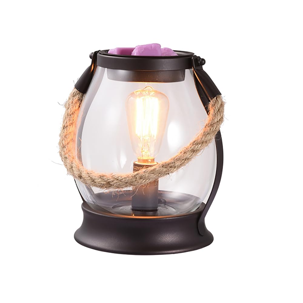 ORJG Electric Wax Melt Warmer, Farmhouse Wax Warmer with Twine Handle & Edison Bulb, Flameless Oil Burner for Scented Wax, Retro Decor Night Light for Home – Ideal Gift for Women Family