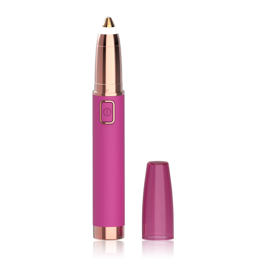 Eyebrow Trimmer for Women - Electric Eye Brow Razor with LED Light Painless & Easy Clean for Eyebrows Face Nose Ear Hair Chin Lips Peach Fuzz Bikini Lines & Other Detailing - Battery Operated (Pink)