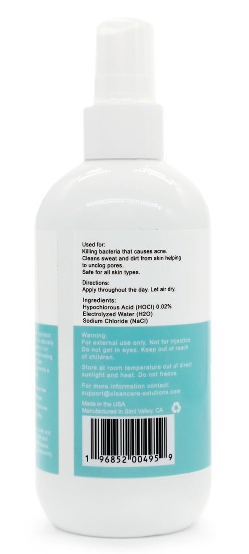Clean Care Solutions Hypochlorous Acid Facial Cleanse Spray - Antibacterial Face Spray for Natural Acne Treatment - Refreshes, Soothes Irritation, Hydrates Skin - 8oz