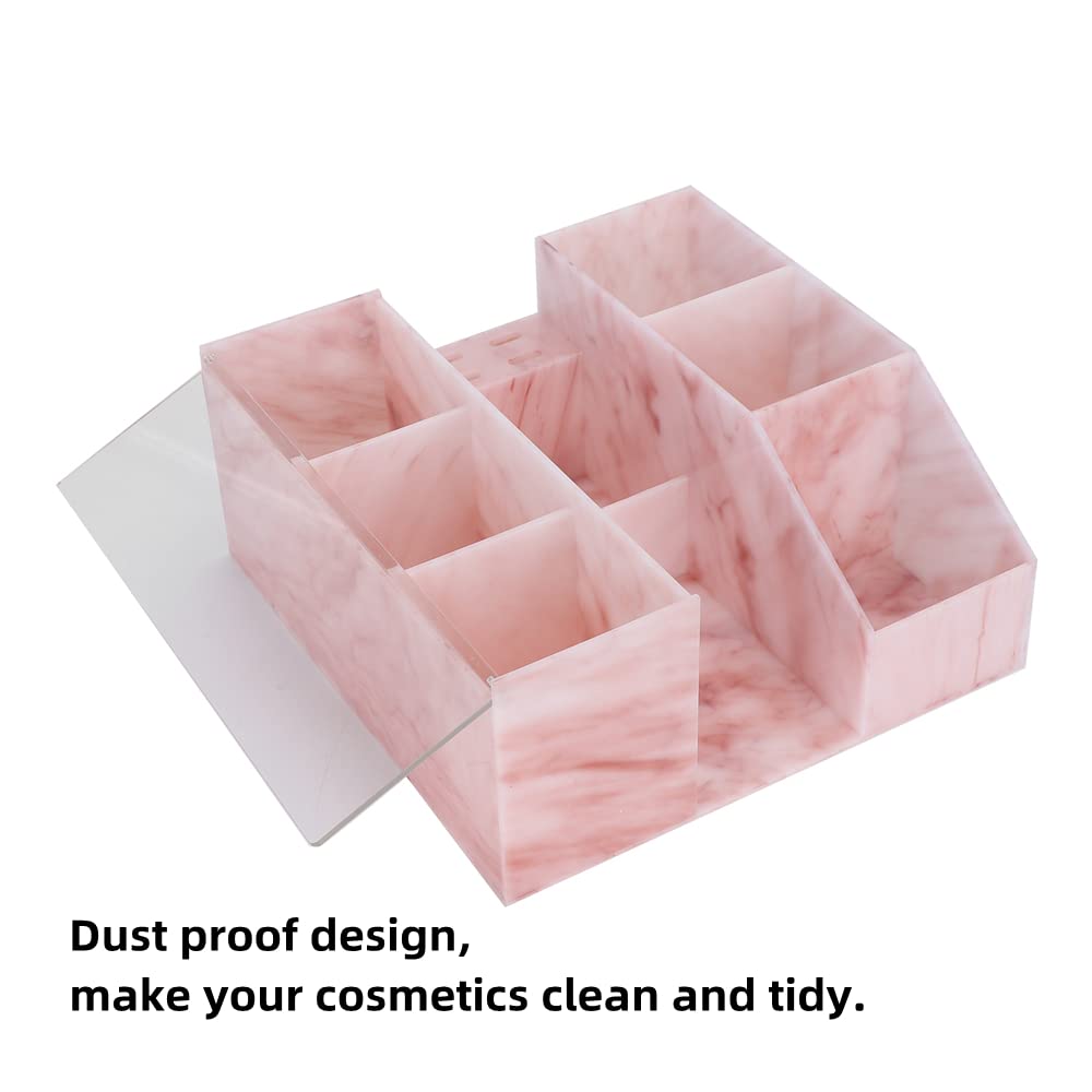 LIXIMMAZN Acrylic Large Capacity Makeup Organizer, Grafting Beauty Extension Supplies Lash Storage Display, Eyelash Storage Case Brush Tweezers Cosmetic Holder (Pink Marble)