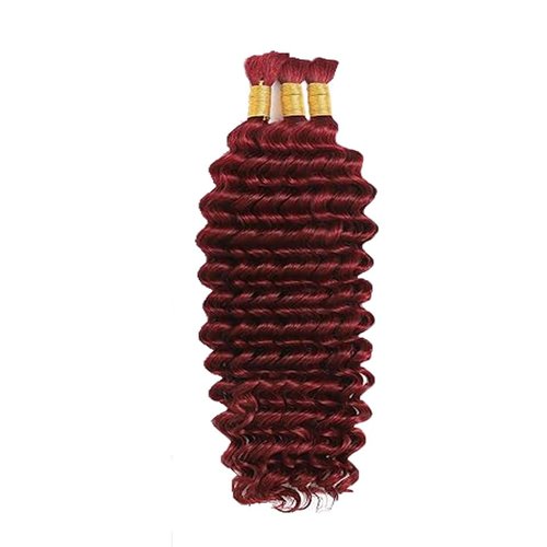 #99J Burgundy Human Braiding Hair for Boho Braids 18 18 18 Inch 150g Deep Water Bulk Human Hair Knotless Boho Braiding Deep Wave No Weft Extensions Bohemian Braids 3 Bundles/Pack Caramel