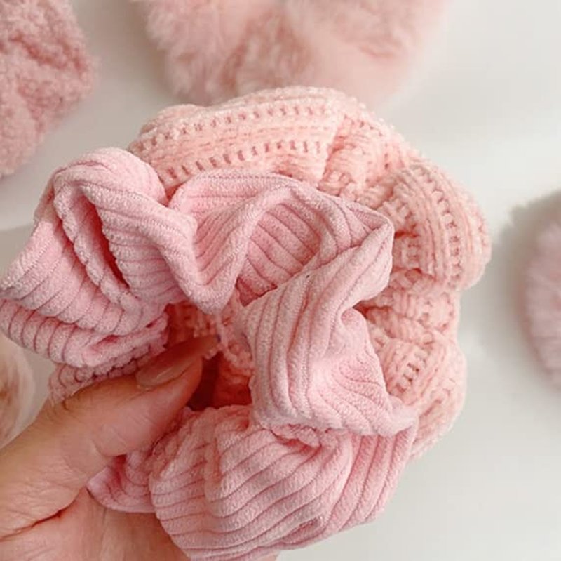 Yonchic 7-Piece Velvet Solid Elastic Hair Ties, Gentle Style Scrunchies for Women Long Thick Hair, No Damage Hair Scrunchies Rubber Bands Accessories (Pink)