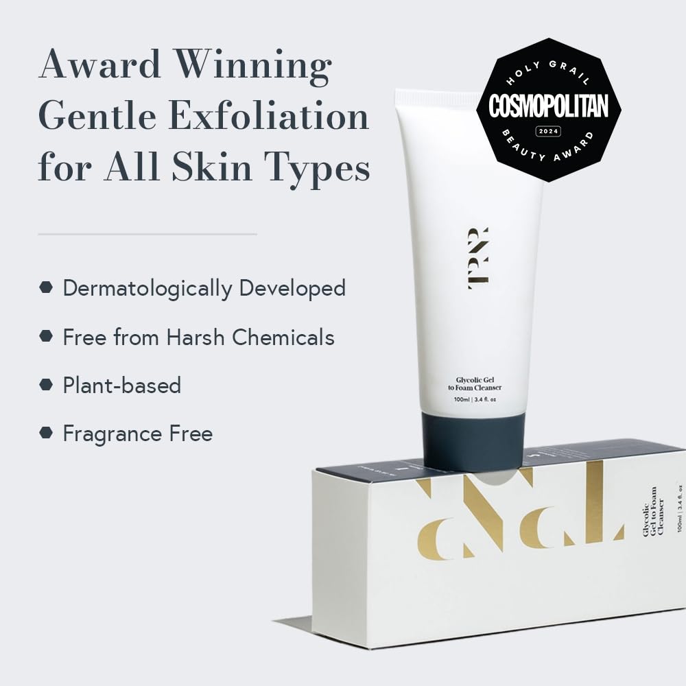 Glycolic Acid Gel To Foam Face Cleanser (100ml/3.4oz) | Foaming & Exfoliating Face Wash| Natural, Plant-Based & Science-First Face Wash for Men & Women | With Green Tea & Aloe Leaf Extracts