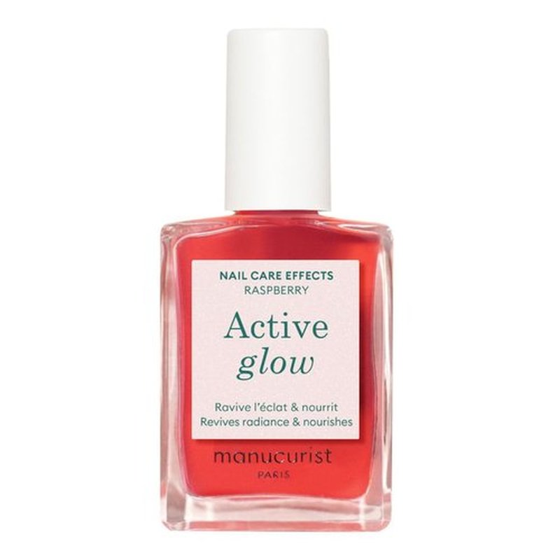 Manucurist Active Glow Raspberry Nail Polish & Care - Ultra-Glowy 2 in 1 Nail Concealer & Care - Plant-Based Ingredients: Sweet Almond Oil, Raspberry - Valentines Day Gifts for Women - Gifts for Her
