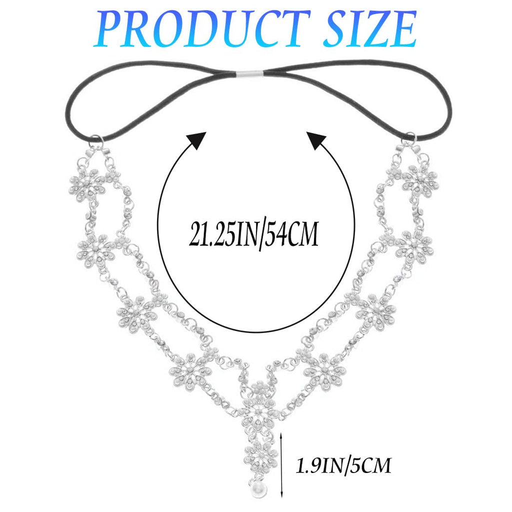 Unsutuo Hair Jewelry Head Chain Wedding Bohemian Floral Headband Elastic for Women(Silver)