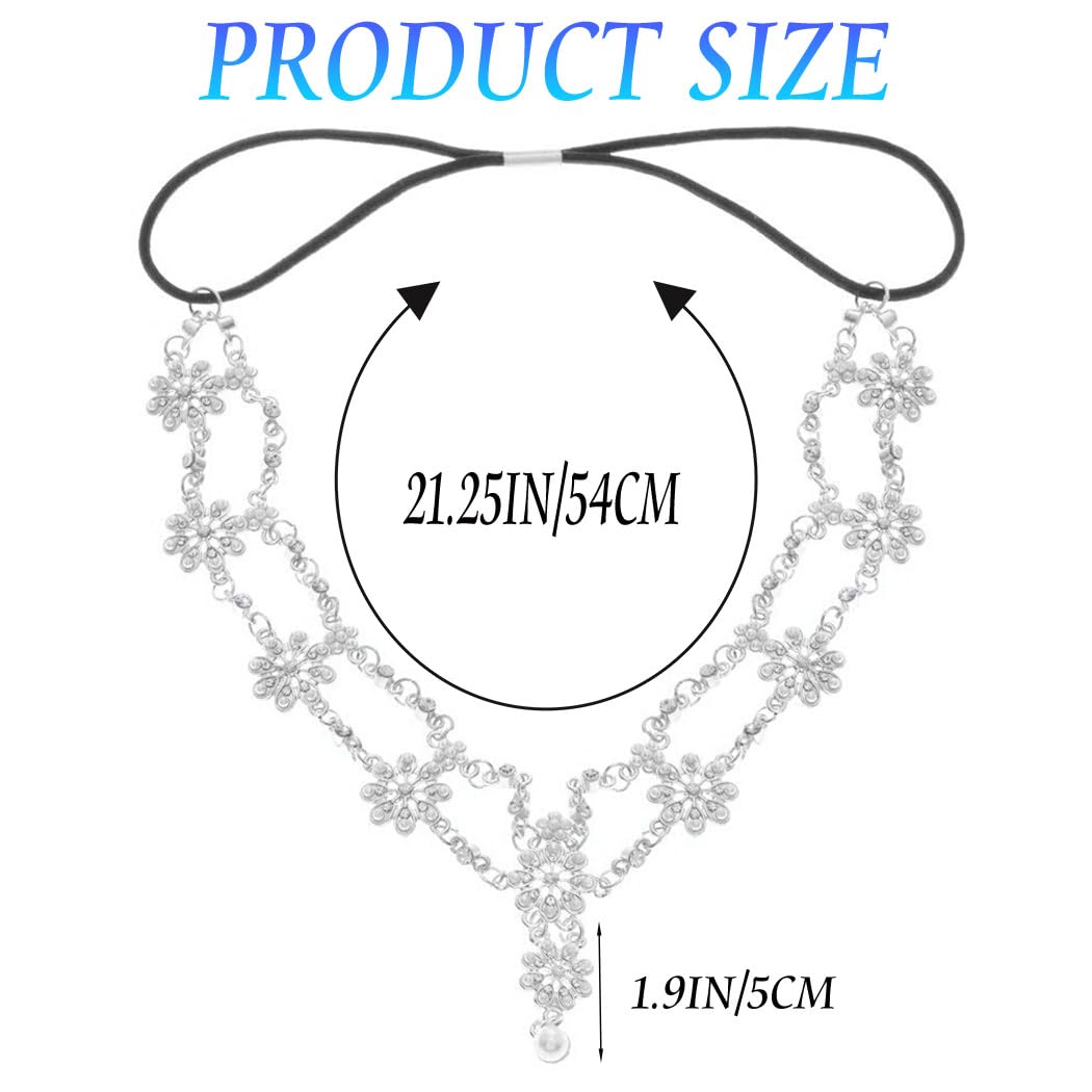 Unsutuo Hair Jewelry Head Chain Wedding Bohemian Floral Headband Elastic for Women(Silver)