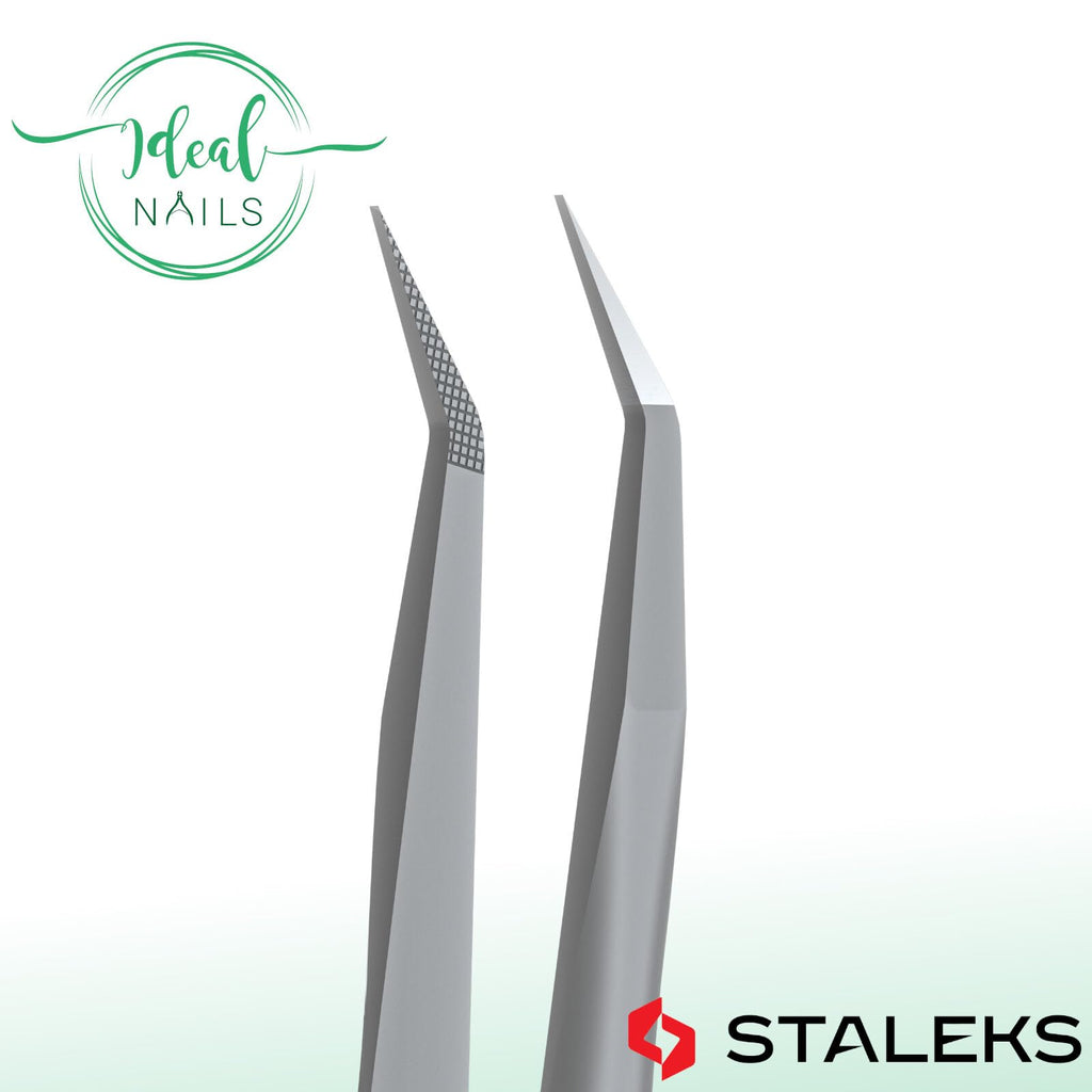 STALEKS PRO Expert 45 Type 8 Professional Eyelash Tweezers (Mini L-Shaped) – Stainless Steel with Nano-Notches for Volume & Mega-Volume Lash Extensions