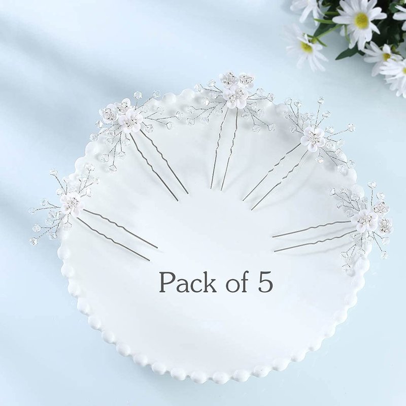 Yean Baby Breaths Hair Pins Flower Silver Hair clips Wedding Hair Accessories for Girls(Pack of 5)