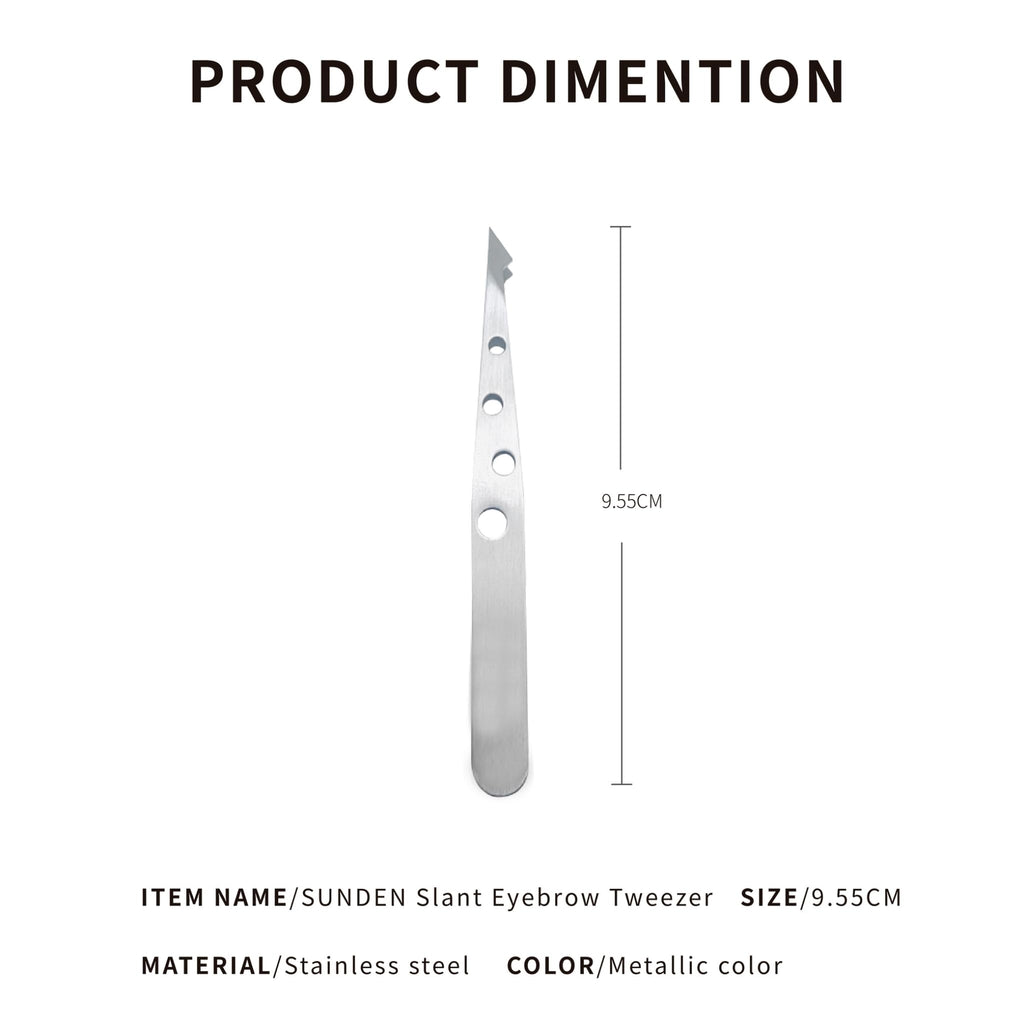 Slanted Point Tweezers, Stainless Steel, Precision Eyebrow and Hair Removal, SUNDEN SD2310