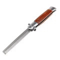 Stainless Steel Folding Comb with Wood Handle - Push Button Pocket Comb for Hair Styling