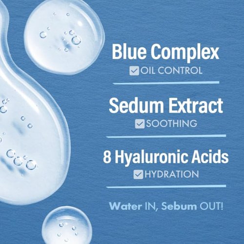 DASHU Blue Sedum Water Serum | Hydrating Skin Serum Water Based Moisturizer for Face 8 Hyaluronic Acids | Men’s Grooming Essentials 2.19 fl oz