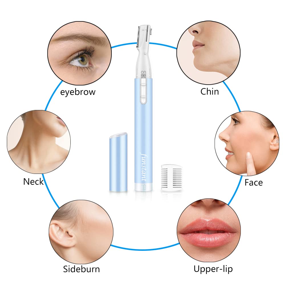 Funstant Eyebrow Trimmer, Precision Electric Eyebrow Razor for Women Battery-Operated Facial Hair Remover with Comb No Pulling Sensation Painless for Face Chin Neck, Upper-Lip, Peach-Fuzz