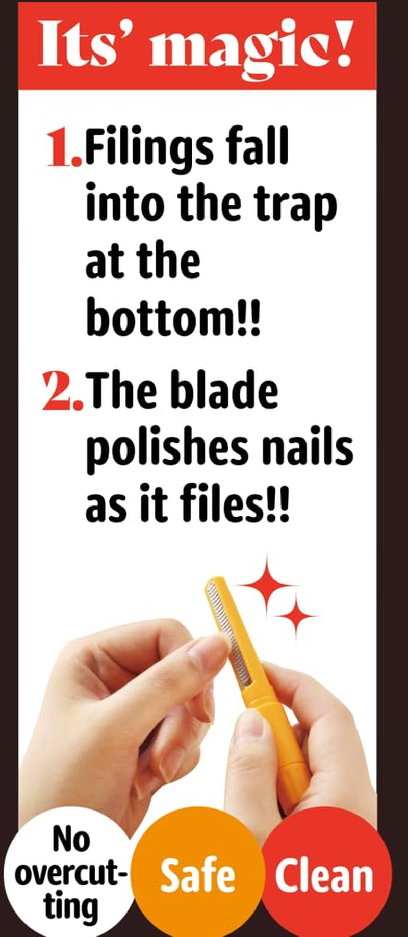 魔法のつめけずり Magic Nail File Stainless Steel Nail File – Semi-Permanent Use, Washable & Reusable, Durable Nail Filer Traps Nail Dust 日本製 Made in Japan Orange