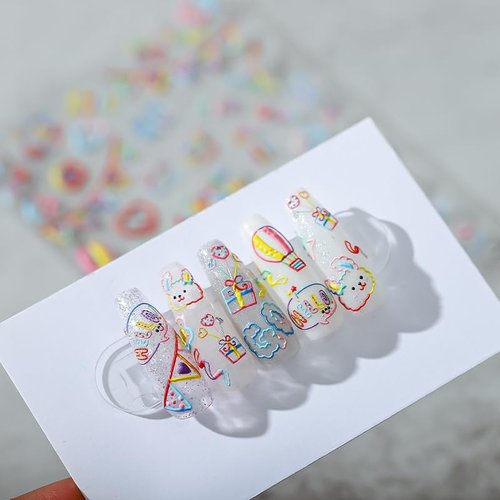 Dedyel Rainbow Birthday Party Nail Stickers Cute Cartoon Designs Self-Adhesive Nail Art Stickers for Kids Girls Women Nail Art Decoration