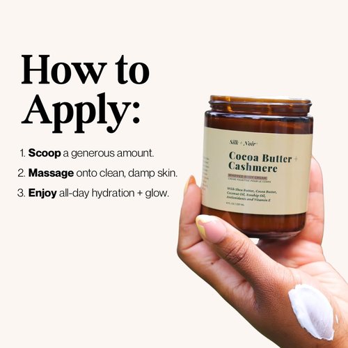 SILK + NOIR Whipped Body Cream - Hydrating Moisturizer for Glowing Skin | Shea Butter & Cocoa Butter | 8oz