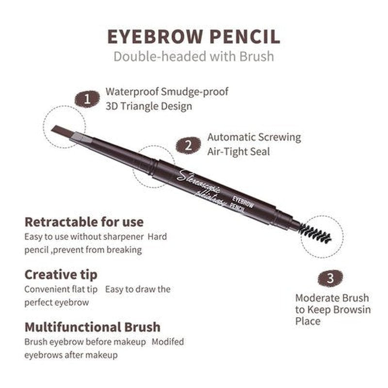 Berinist 12pcs Dark Brown Waterproof Eyebrow Pencils for Women, Retractable Dual-End Eye Brow Pencil with Brush, Triangular Tip Design, Easier to Define and Fill in Eyebrows for Natural Brow Shape