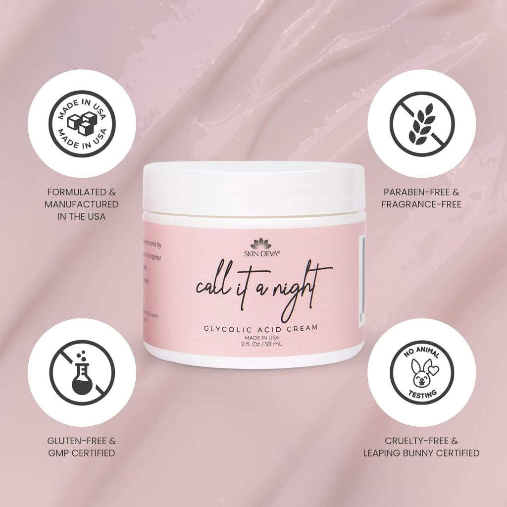 Skin Deva Glycolic Acid Night Cream, Exfoliating Face Cream with Kojic Acid, Niacinamide & Retinol, Helps Improve Skin Texture, Brighten Appearance & Minimize the Look of Pores – 2 oz